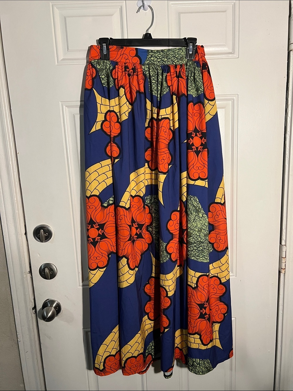 Bold Navy Maxi Skirt with Orange Floral Print